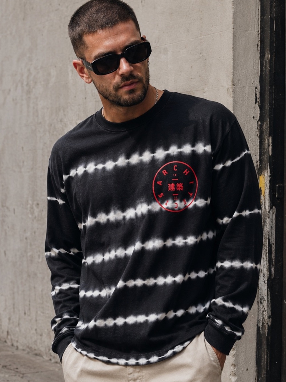 Kings Road Architects Men’s Large Black White Tie Dye Long Sleeve Graphic Shirt